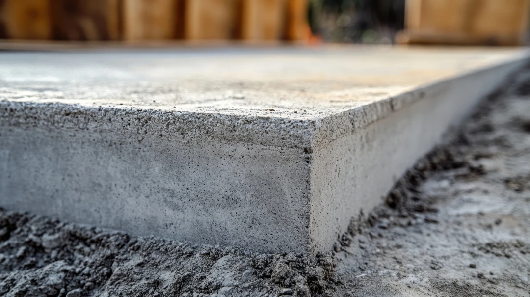 corner of new concrete slab being laid during construction process photo 1